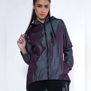 Puma Iridescent Purple and Green Hooded Windbreaker Jacket EUC